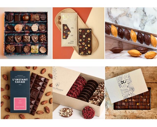 Collection de chocolats artisanaux présentés en coffrets