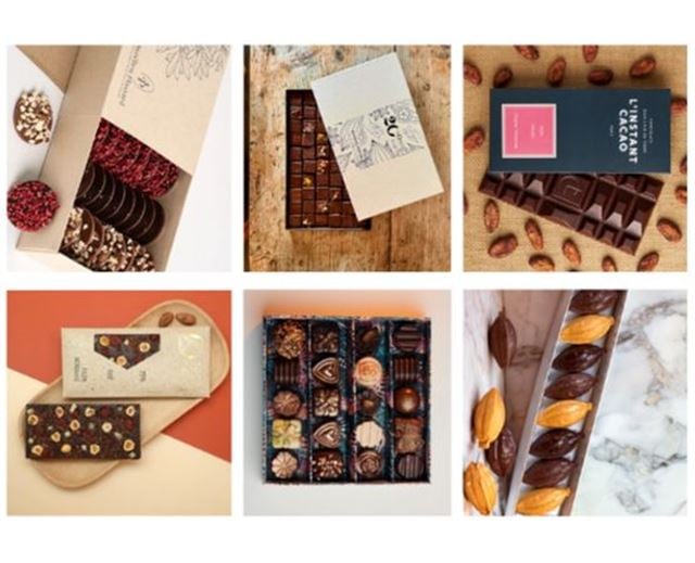 Collection de chocolats artisanaux présentés en coffrets