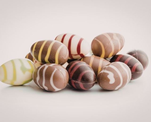 Easter eggs on a beige background.