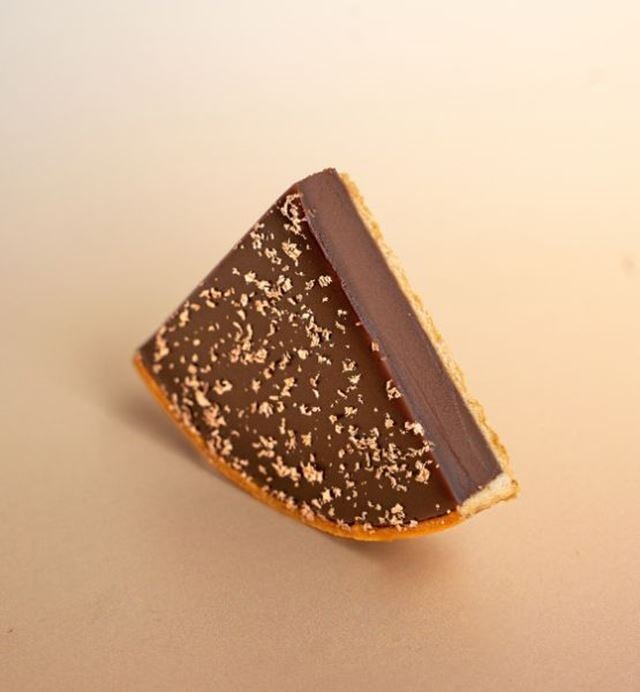 Close-up of a chocolate dessert with a delicate pastry finish