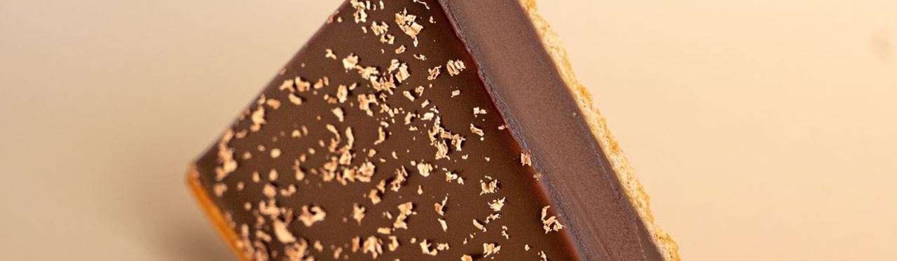 Close-up of a chocolate dessert with a delicate pastry finish