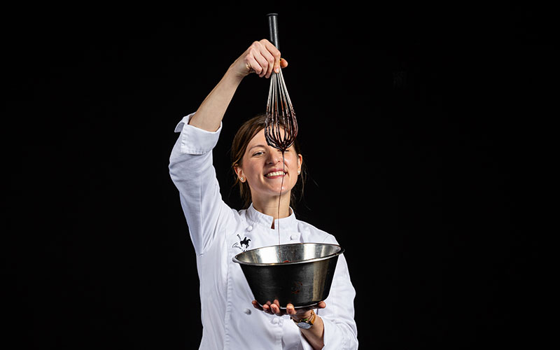 Chef Claire Santos Lopes gives a live demonstration at the Salon du Chocolat.